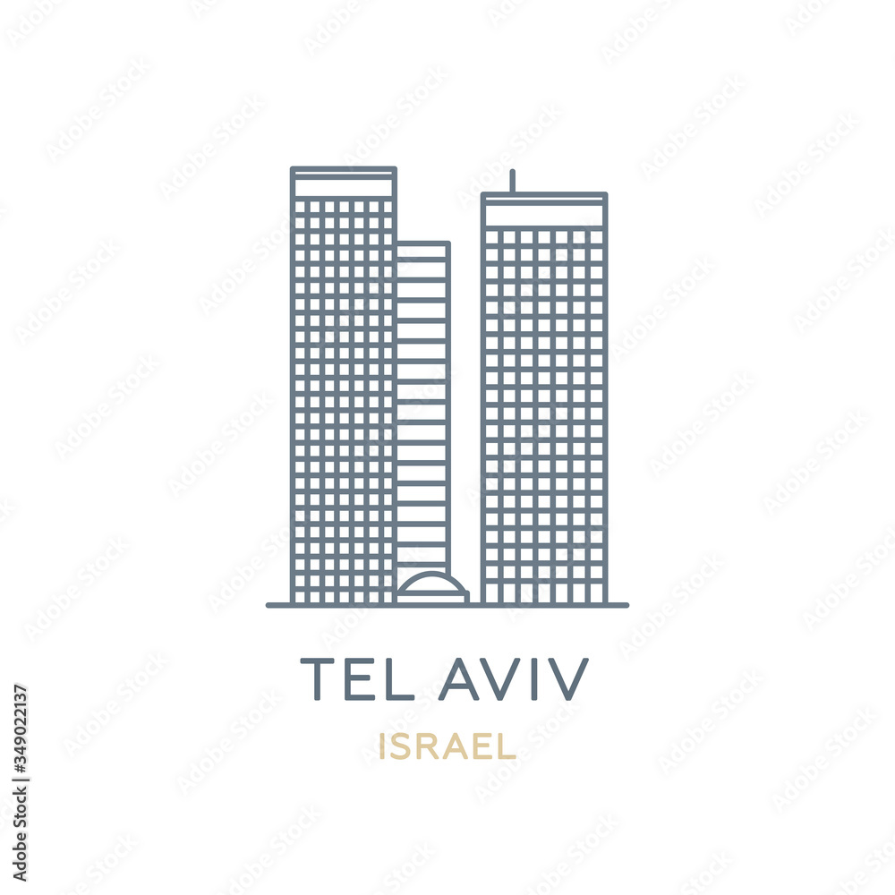 Tel Aviv, Israel. Line icon of the city in Western Asia. Outline symbol for web, travel mobile app, infographic, logo. Landmark and famous building. Vector in flat design, isolated