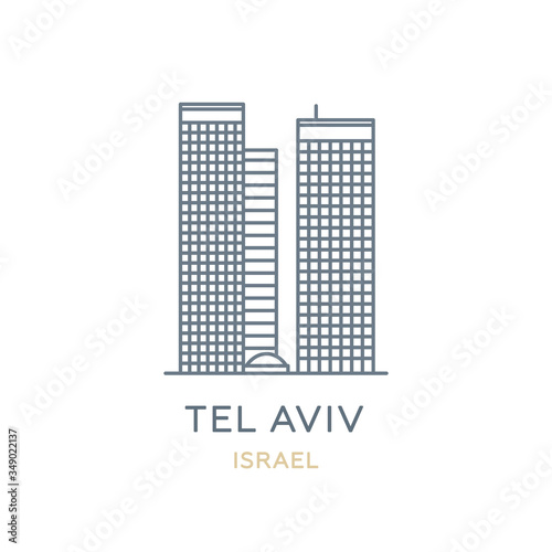 Tel Aviv, Israel. Line icon of the city in Western Asia. Outline symbol for web, travel mobile app, infographic, logo. Landmark and famous building. Vector in flat design, isolated