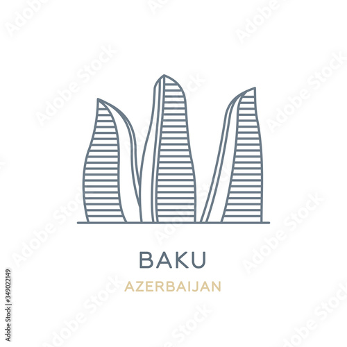 Baku, ‎Azerbaijan. Line icon of the city in Eastern Europe. Outline symbol for web, travel mobile app, infographic, logo. Landmark and famous building. Vector in flat design, isolated on white