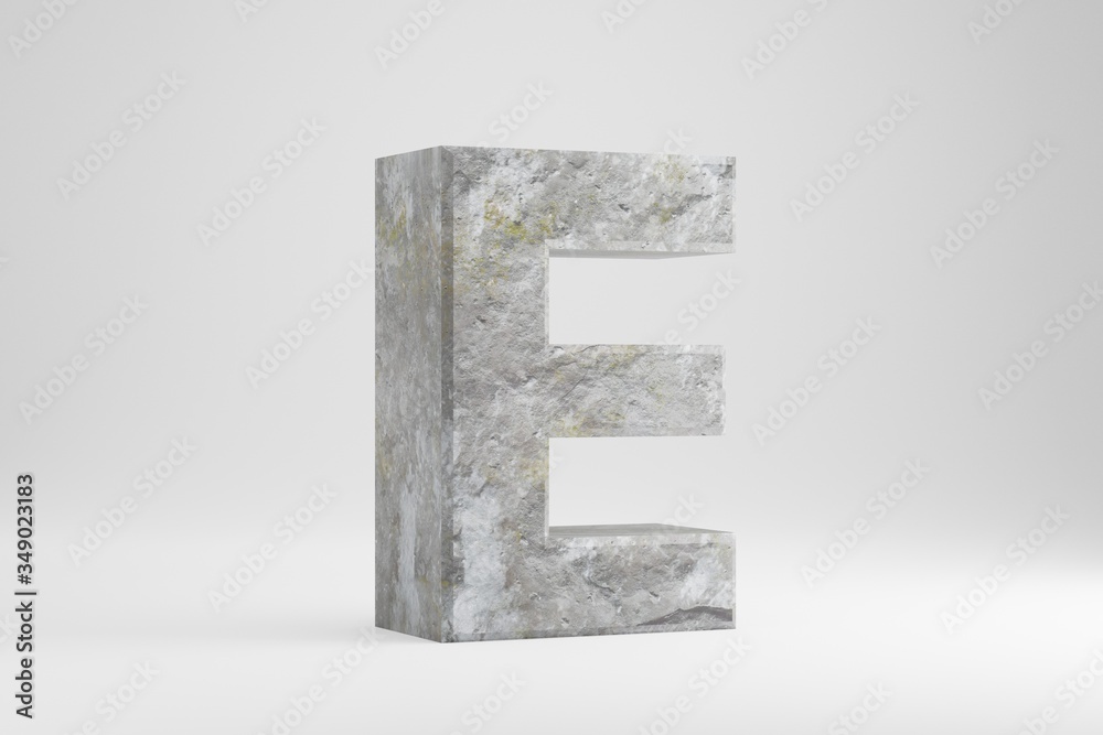 Stone 3d letter E uppercase. Rock textured letter isolated on white background. 3d rendered stone font character. Stone 3d letter E uppercase. Rock textured letter isolated on white background. 3d rendered stone font character.