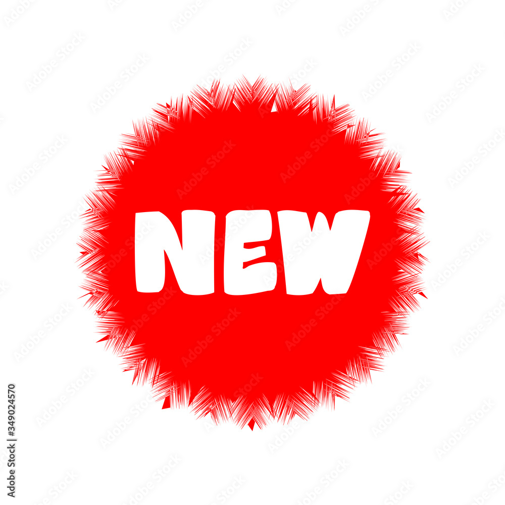 Hand drawn red islated sticker with word NEW in circle.