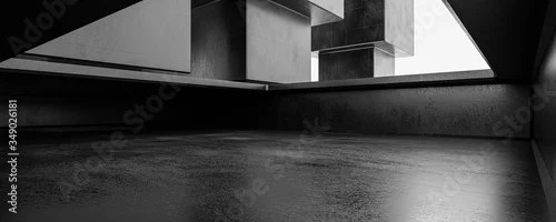 Panel kuchenny z motywem abstract dark modern futuristic city concrete building light grunge basement design 3d background illustration rendering
