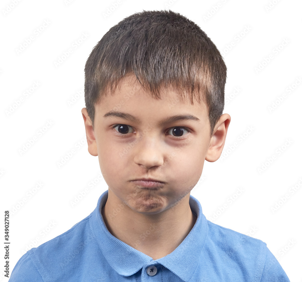 angry child boy in blue t shirt isolate angry child boy in blue t shirt isolate