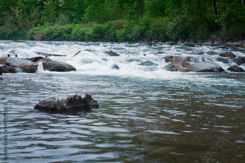 White working water over boulder waterfall