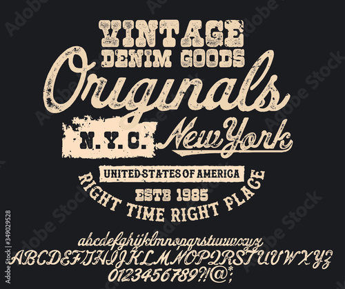 Vintage brush script lettering font, handwritten calligraphic alphabet. Textured unique brush in alphabet style. Vector Illustration.