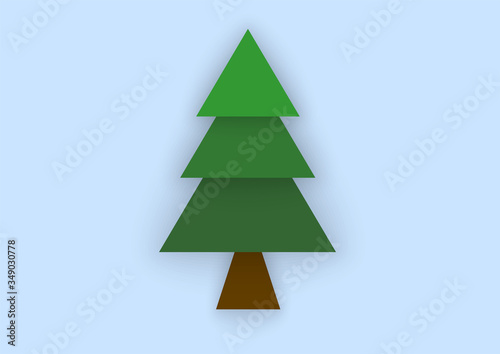 Green christmas tree, vector illustration in abstract style of paper cut from triangles