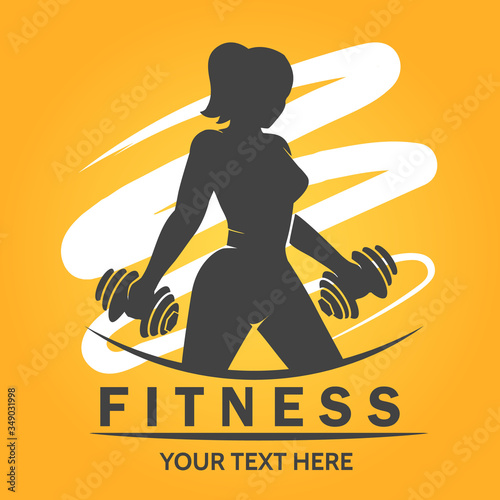 Fitness Logo with woman lifting weights
