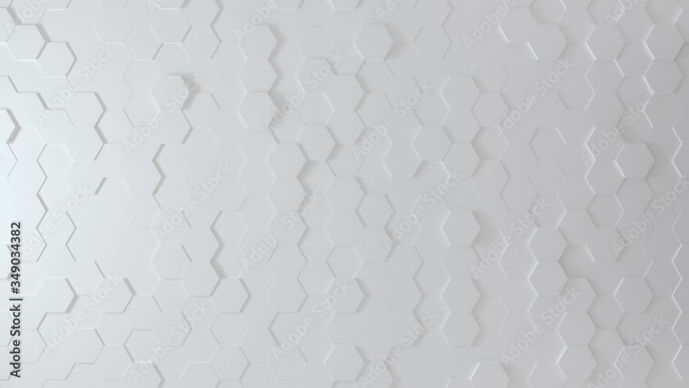 Abstract Honeycomb Background Loop wide angle. Bright white 3D animation of a seamless loop of hexagon beehive. Great modern trends. Light, minimal, moving hexagonal grid. Loopable