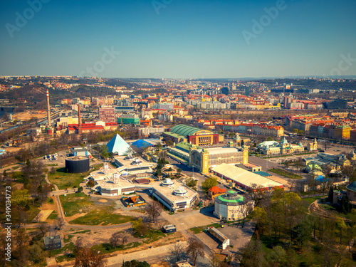 Aerial view of Vystaviste complex in Prague
