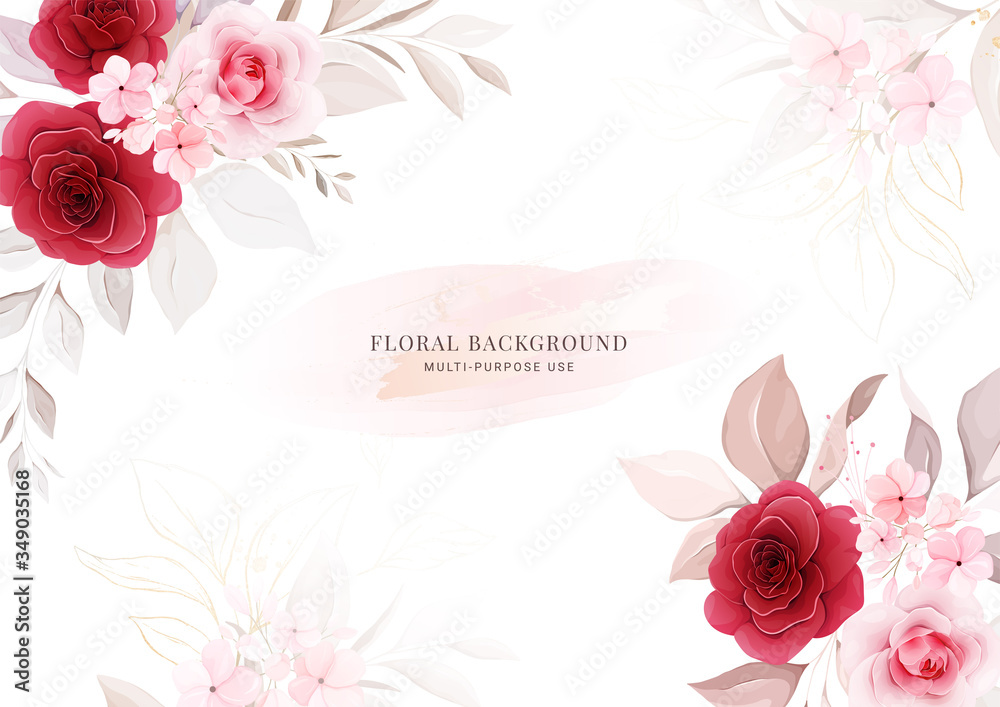 Floral background. horizontal wedding invitation card template with floral frame and border. Flowers decoration for save the date, greeting, thank you, poster, cover. Botanic illustration vector