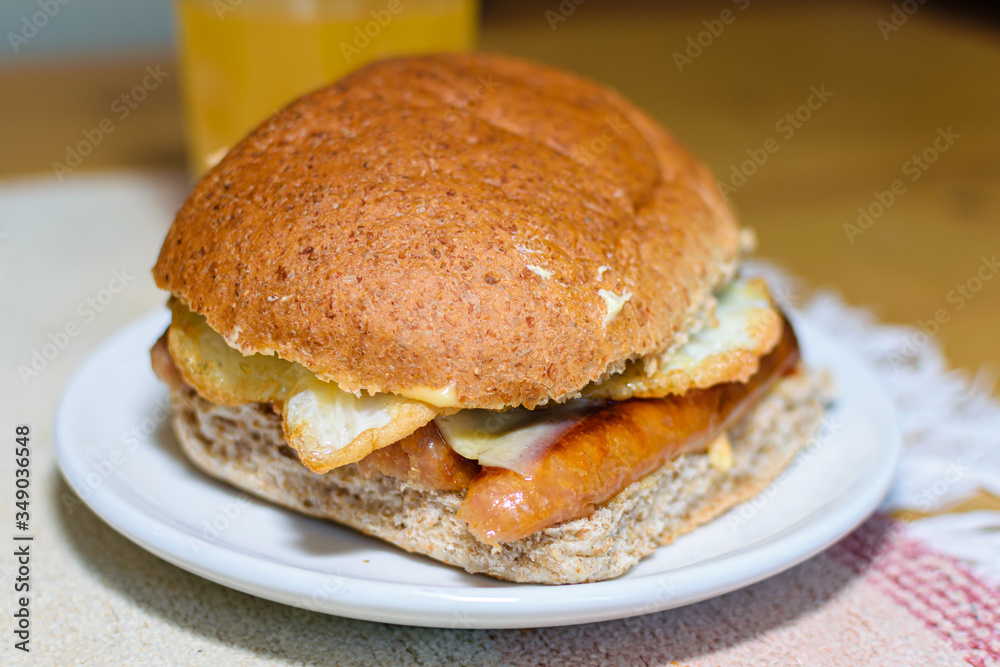 Sausage and Egg in Brown Teacake Sausage and Egg in Brown Teacake