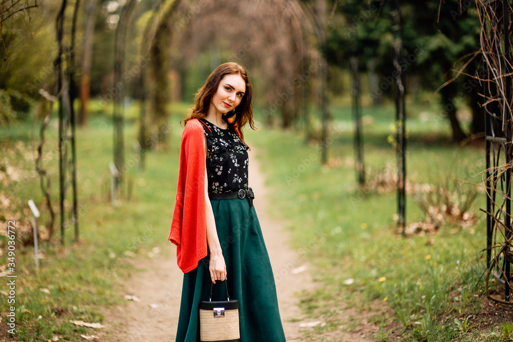 portrait of beautiful young girl in dress in the garden, female portrait outdoors portrait of beautiful young girl in dress in the garden, female portrait outdoors