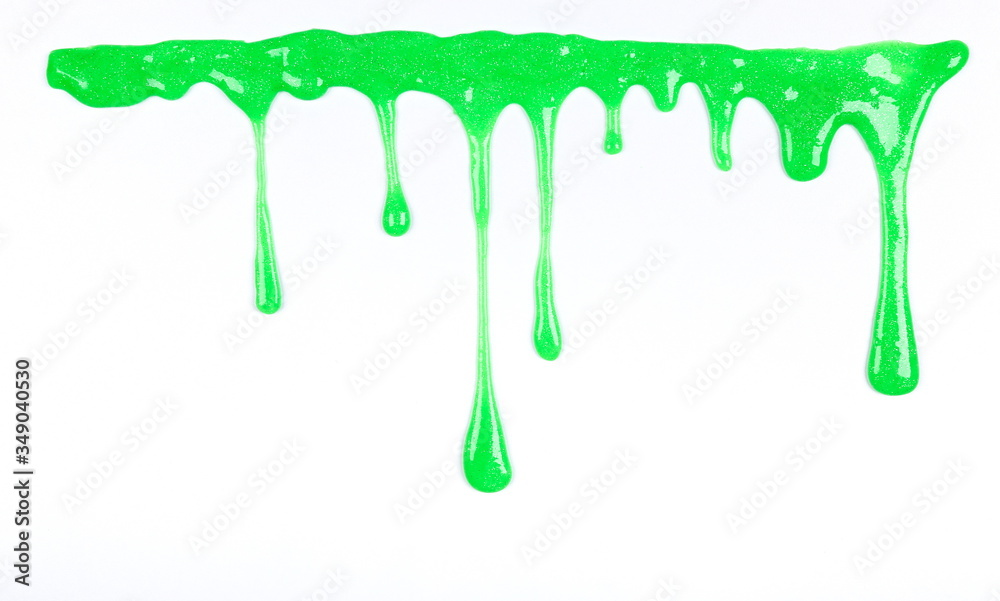 dripping green slime drops on a white background