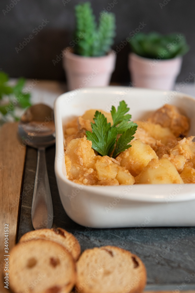 tuna and potato stew called marmitako. Traditional Basque recipe, spanish food tuna and potato stew called marmitako. Traditional Basque recipe, spanish food