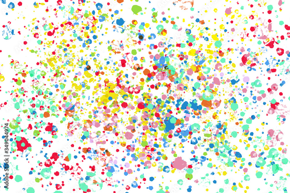Abstract background painting spots spatter in many colors. Computer generated illustration on white background.