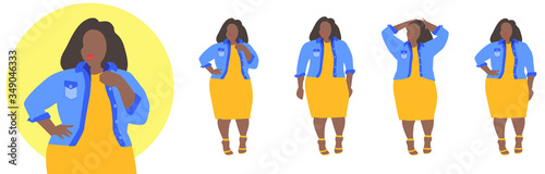 Black Woman Long Hair in Dress with Denim Jean Jacket