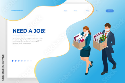 Isometric dismissal, severance, termination in case. Economic crisis caused by coronavirus. Unemployment, jobless and employee job reduction metaphor.