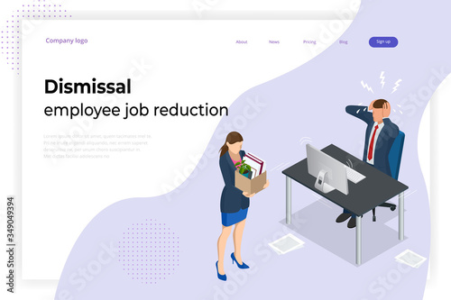 Isometric dismissal, severance, termination in case. Economic crisis caused by coronavirus. Unemployment, jobless and employee job reduction metaphor.