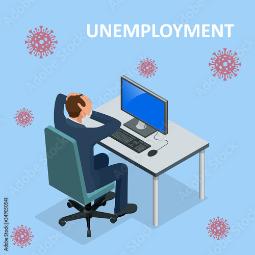 Isometric dismissal, severance, termination in case. Economic crisis caused by coronavirus. Unemployment, jobless and employee job reduction metaphor.