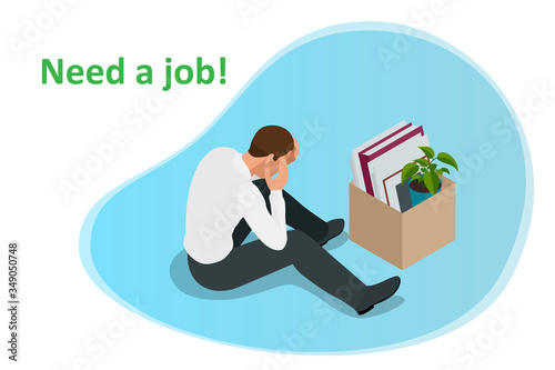 Isometric dismissal, severance, termination in case. Economic crisis caused by coronavirus. Unemployment, jobless and employee job reduction metaphor.