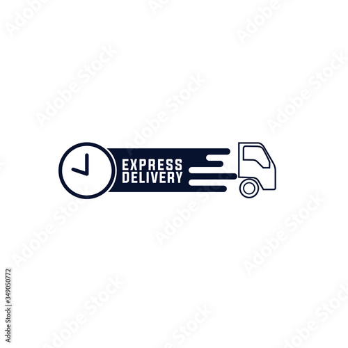 Vector illustration of delivery truck with clock icon isolated on white background perfect for logistics company or courier service logo 