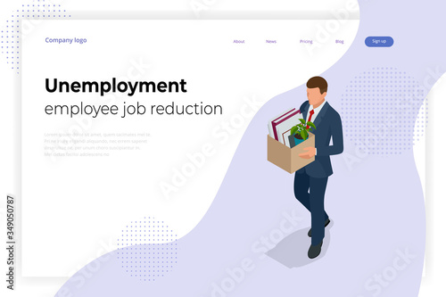 Isometric dismissal, severance, termination in case. Economic crisis caused by coronavirus. Unemployment, jobless and employee job reduction metaphor. © Golden Sikorka