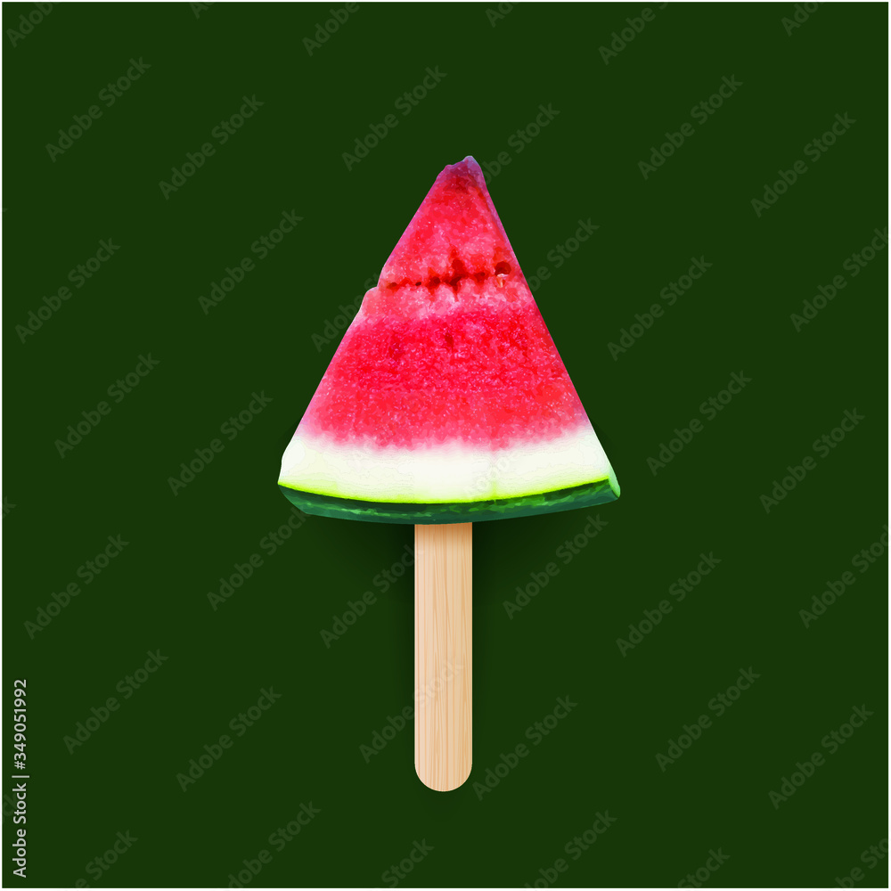 Realistic watermelon slice green background Realistic watermelon slice green background