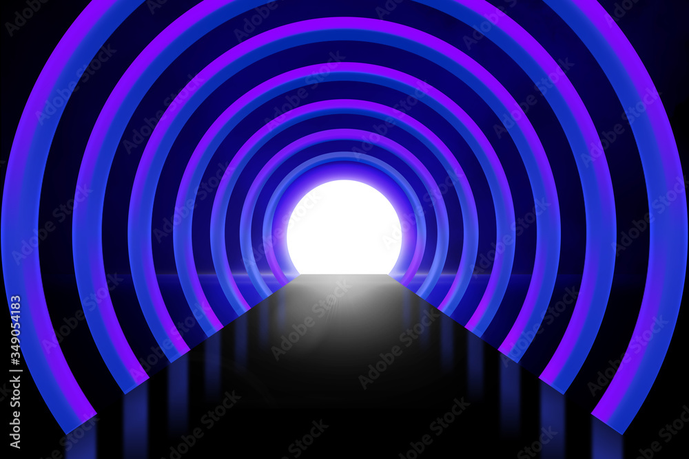 Naklejka premium Empty background scene. rays of searchlights, neon blue and purple light, highlights and lights. Night view of the scene. Dark background with spotlights.