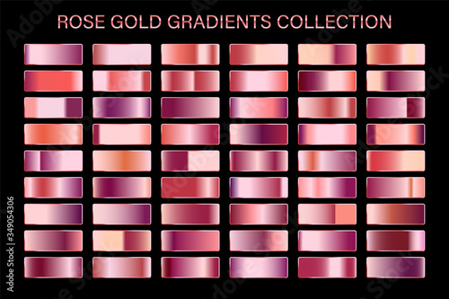 Rose gold glossy gradient, metal foil texture. Color swatch set. Collection of high quality vector gradients. Shiny metallic background.