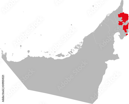 Fujairah state highlighted on United Arab Emirates map. Business concepts and backgrounds.