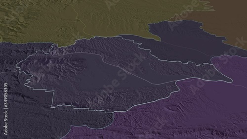 Podravska, statistical region with its capital, zoomed and extruded on the administrative map of Slovenia in the conformal Stereographic projection. Animation 3D photo