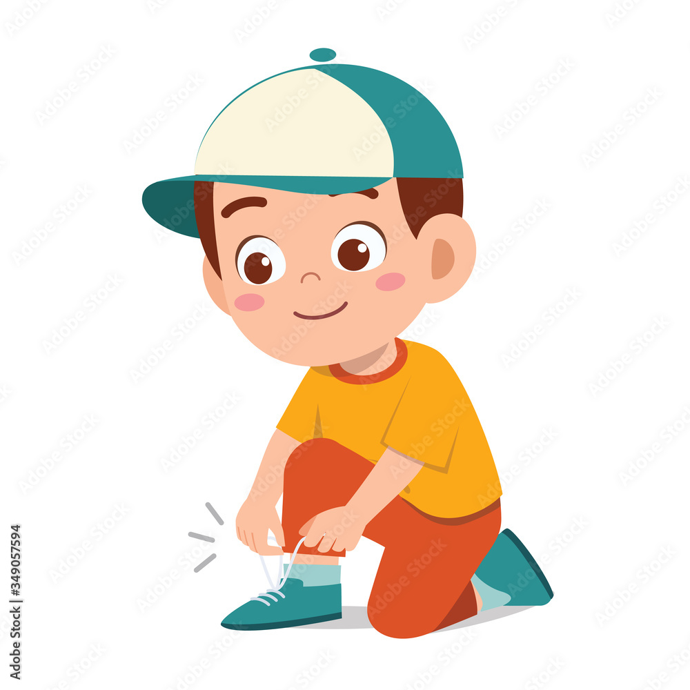 happy cute little kid boy tie shoe shoelace happy cute little kid boy tie shoe shoelace