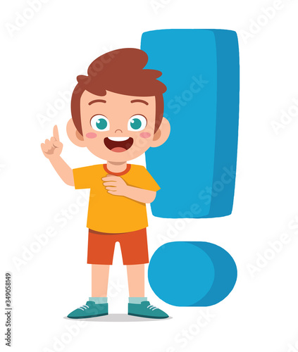 happy cute little kid boy with exclamation mark