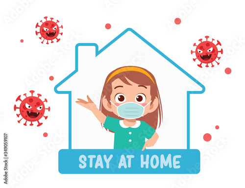 cute little kid girl using masker stay at home