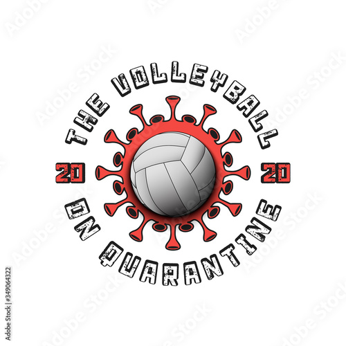 Coronavirus sign with volleyball ball. Mode quarantine. Stop covid-19 outbreak. Caution risk disease 2019-nCoV. Cancellation of sports tournaments. Pattern design. Vector illustration