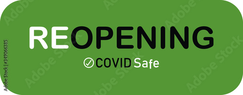 Reopening, Keep your distance green button sign for post covid-19 coronavirus pandemic Vector illustration  © SewcreamStudio