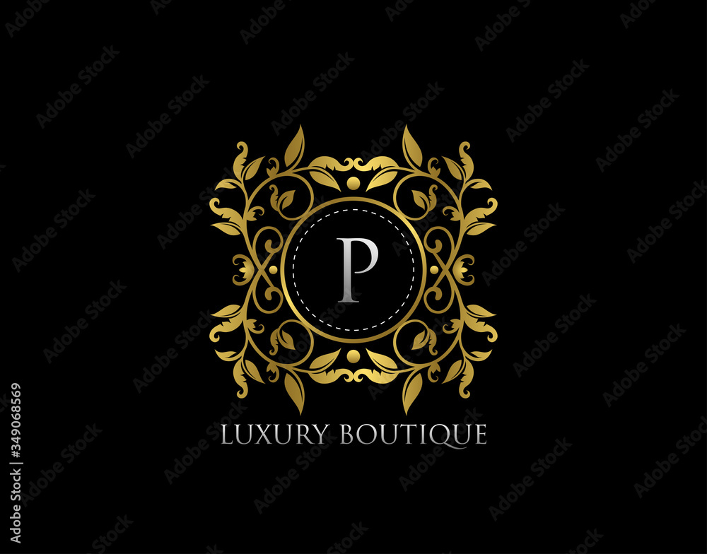 Fototapeta premium P Letter Luxury Boutique, Beautidul Flourish Gold Logo template