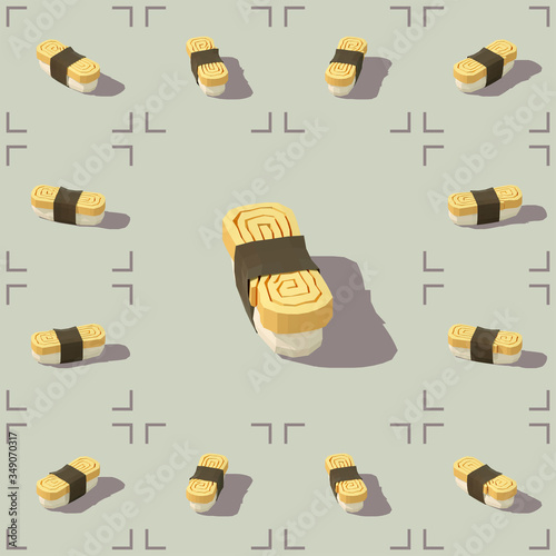 Low poly vector isometric sushi with omelette