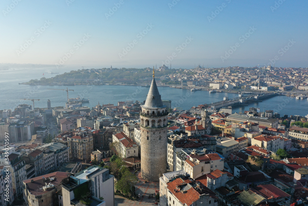Galata Tower Aerial and Istanbul Silhoutte.