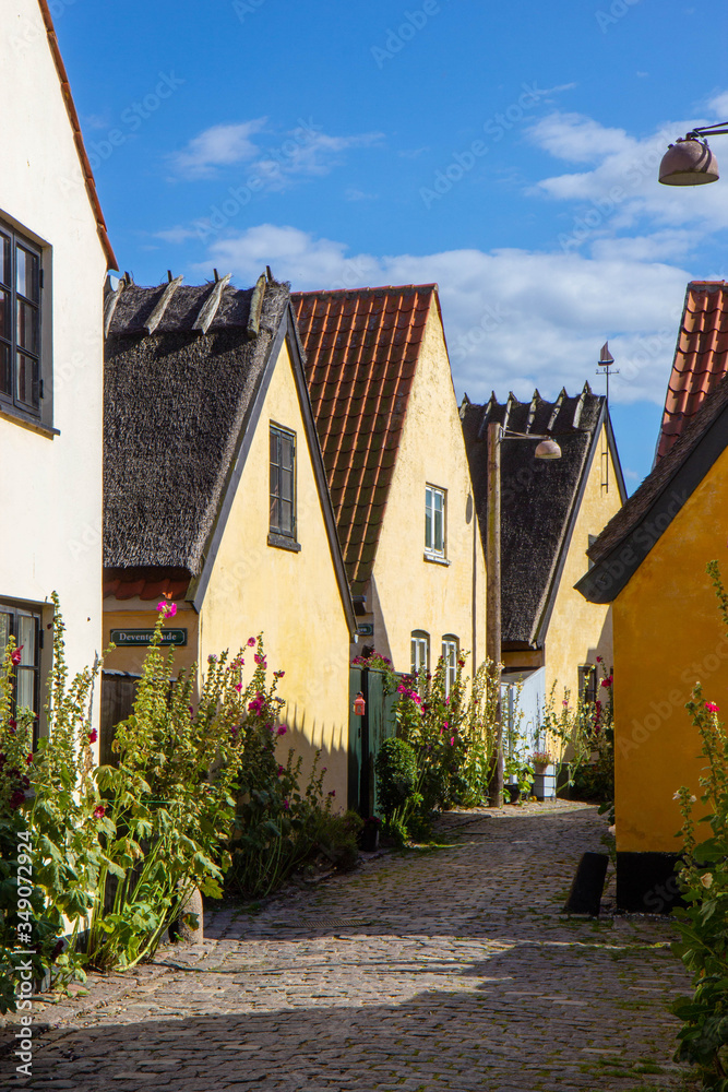 old yellow houses of old fisherman town Dragor, Denmark