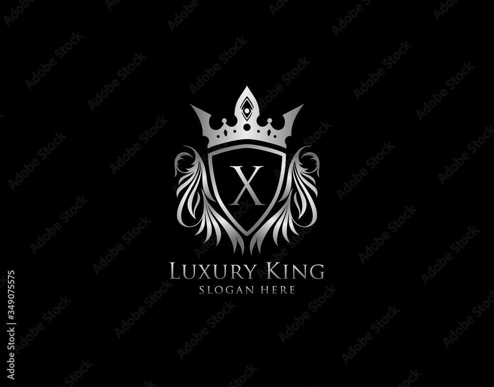 X Letter Luxury Royal King Crest,  Silver Shield Logo template