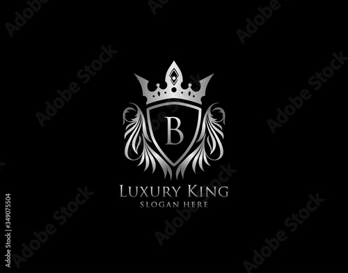 B Letter Luxury Royal King Crest,  Silver Shield Logo template