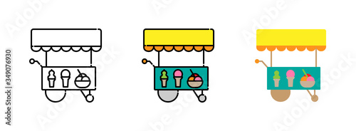 Street Ice Cream Shop icon set isolated on white background for web design