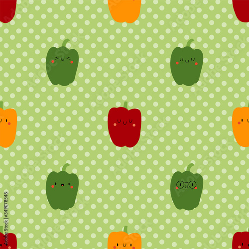 Kawaii Cartoon Pepper. Colored Pattern