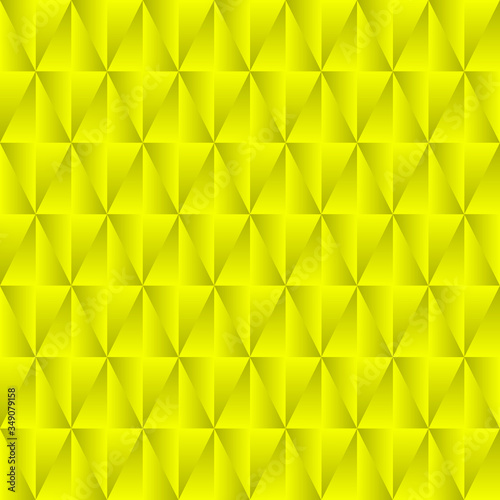 Graphic stylish pattern with iridescent triangles and yellow squares in zigzag rhombuses.