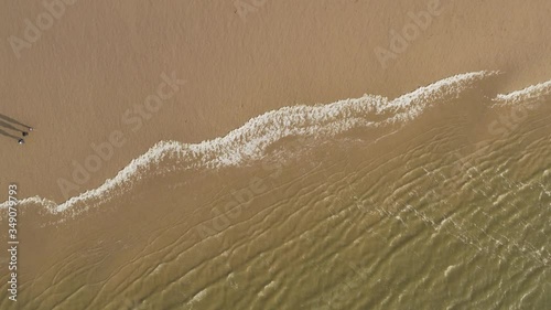 Aerial panoramic view over the Port and Seaside of Cuxhaven with a big Container Ship in the distance on the North Sea photo