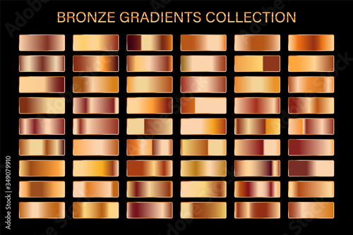 Bronze glossy gradient, metal foil texture. Color swatch set. Collection of high quality vector gradients. Shiny metallic background.
