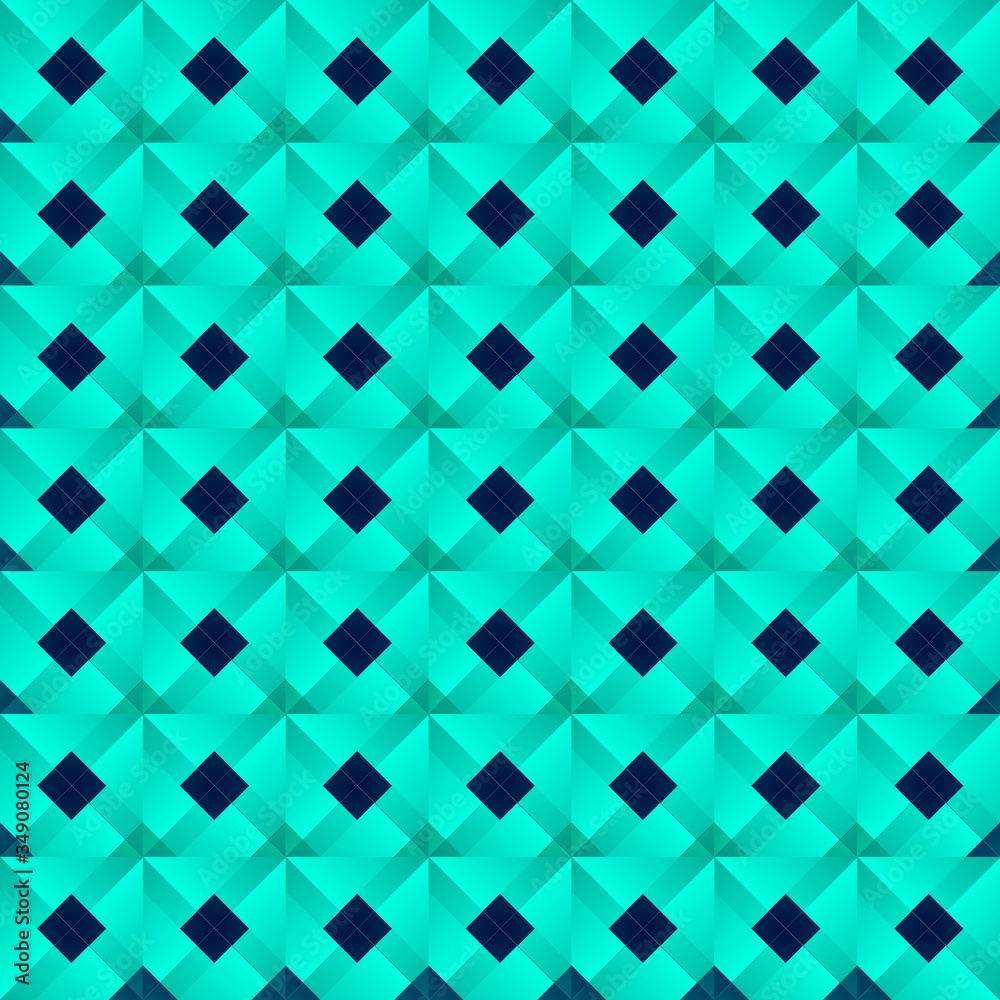 Graphic stylish pattern with dark squares and light blue rhombuses in a checkerboard pattern.