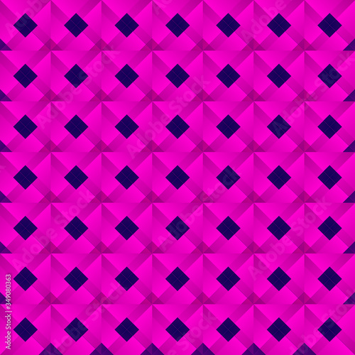 Graphic stylish pattern dark squares and pink rhombuses in a checkerboard pattern.