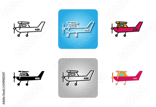Small aircraft with propeller icon set isolated on white background for web design